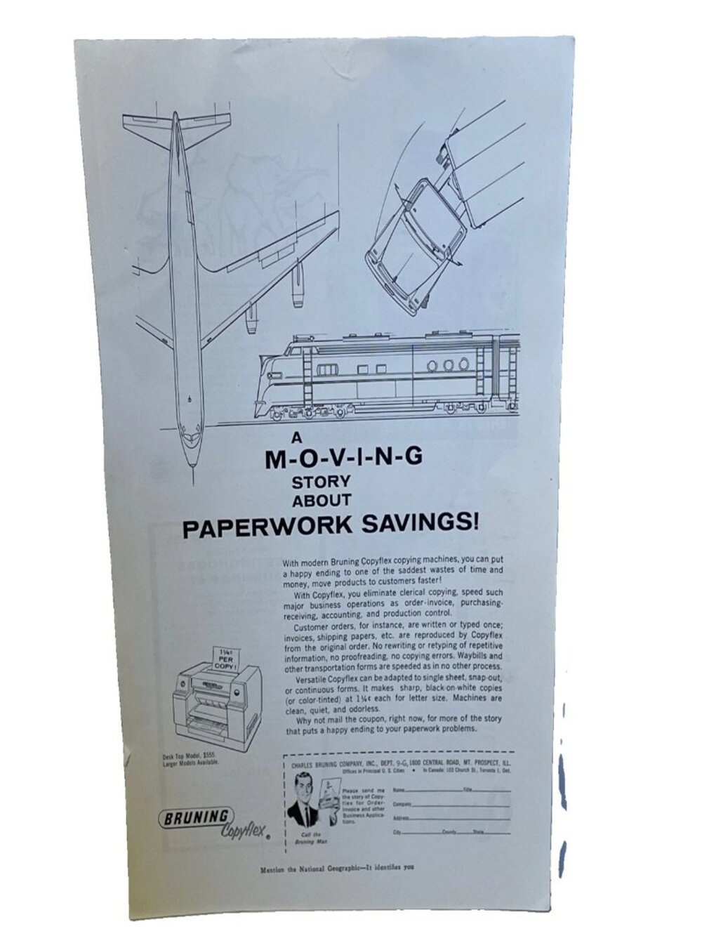 1959 Bruning Copyflex Print Ad Copy Machine Paperwork Savings National Geographi